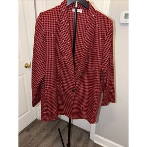 Intriguing Threads Vintage Blazer 80s Red Black Houndstooth Sequin Academia Bold